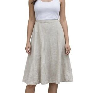 INC International Concepts Linen Skirt Women 4 Beige Flared A Line Modest Summer